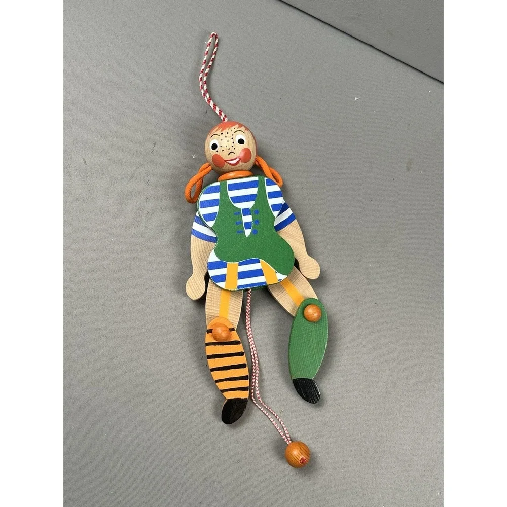 Vtg Original M Gschnitzer Austria Pippi Longstocking Ginger Wood Pull String Toy
